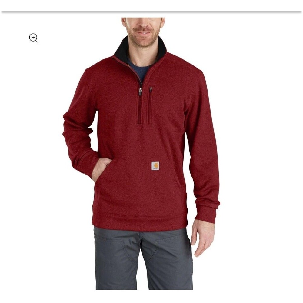 Carhartt Men's Force Extremes Mock Neck Half Zip Dark‎ Crimson Heather Red Large